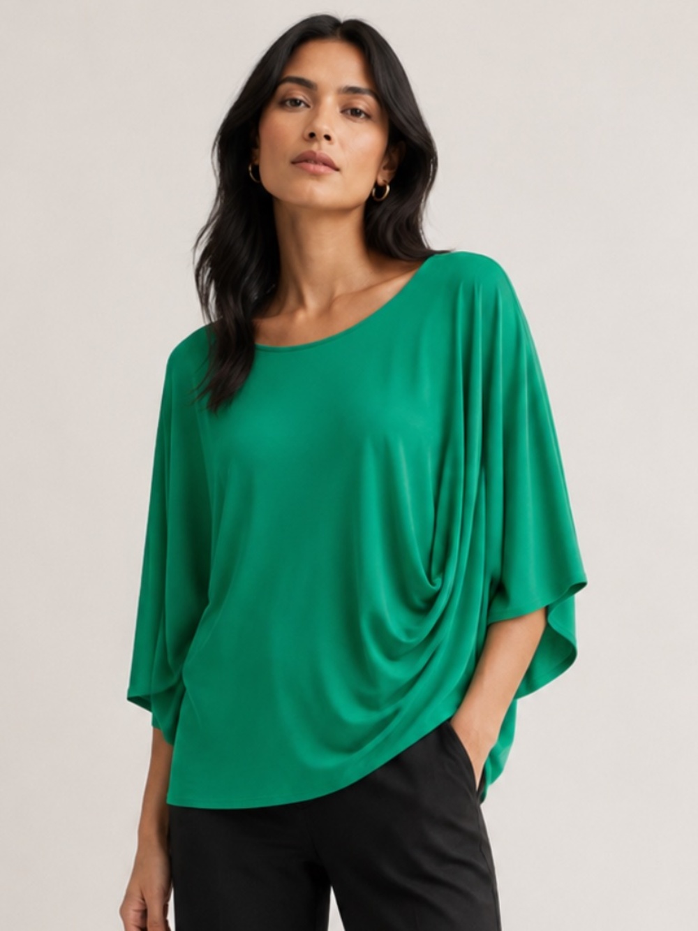 Alfani Draped Half Sleeve Blouse in Green - Size XL